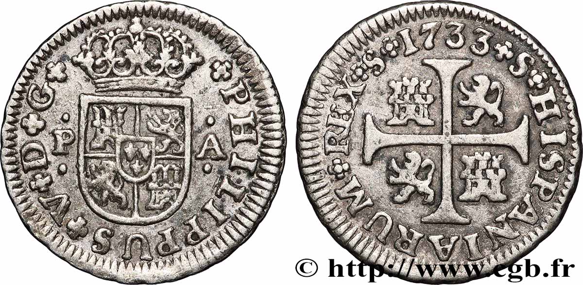 ESPAGNE 1/2 Real Philippe V 1733 Séville TTB 