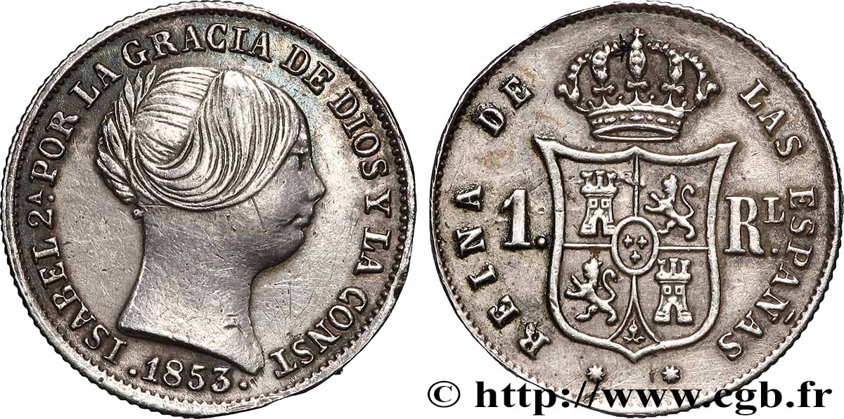 ESPAGNE 1 Real Isabelle II 1853 Barcelone TTB+ 