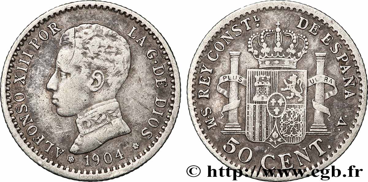 ESPAGNE 50 Centimos Alphonse XIII 1904 Madrid TTB 