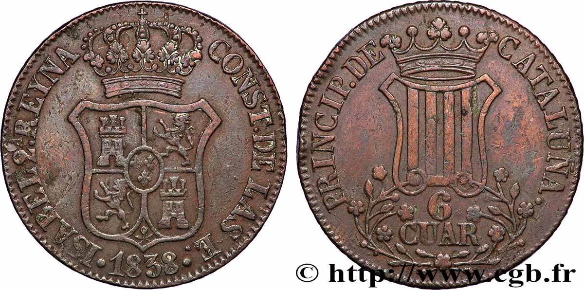 SPAIN - CATALONIA 6 Quartos Catalogne 1838 Catalogne XF 