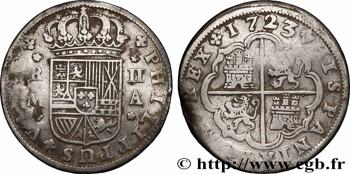SPAIN 2 Reales au nom de Philippe V 1723 Madrid VF 