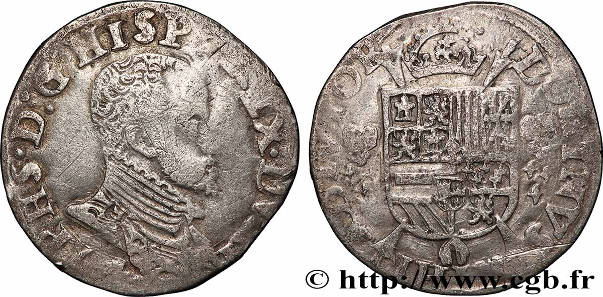SPANISH LOW COUNTRIES - DUCHY OF BRABANT - PHILIPPE II Cinquième d&nbsp;écu Philippe n.d. Anvers VF 