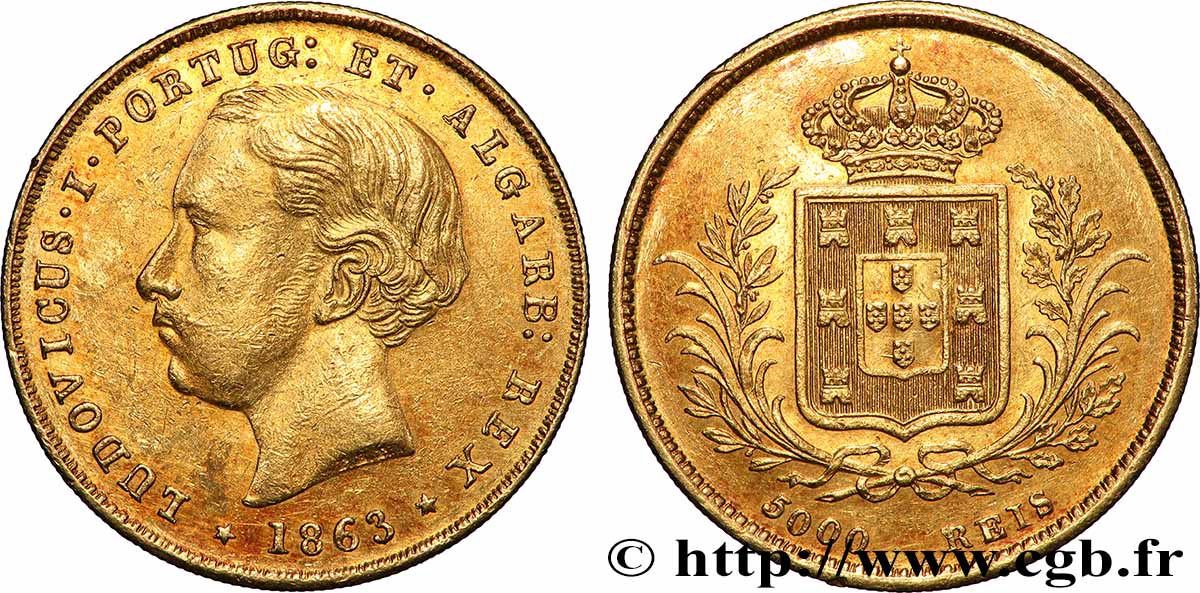 PORTUGAL 5000 Reis Louis Ier 1863  TTB+ 
