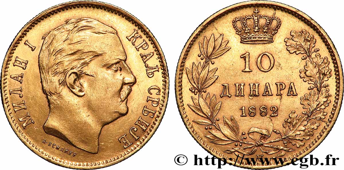 SERBIE 10 Dinara Milan IV Obrenovic 1882 Vienne TTB 