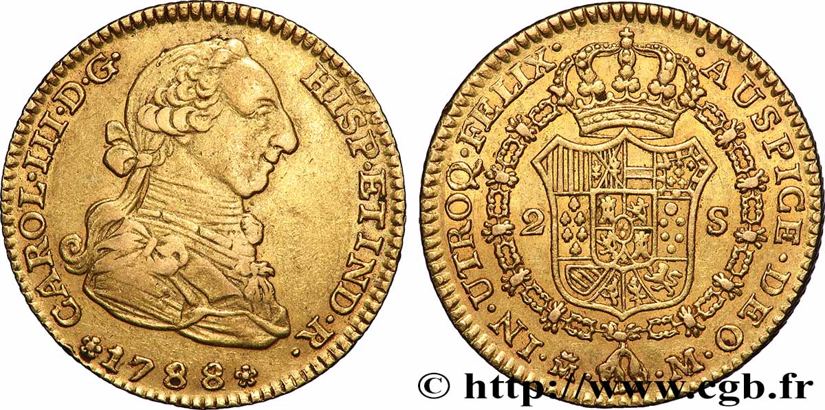 ESPAGNE 2 Escudos Or Charles III  1788 Madrid TTB 