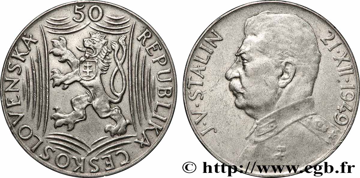 TSCHECHOSLOWAKEI 50 Korun 70e anniversaire de Staline 1949  fVZ 