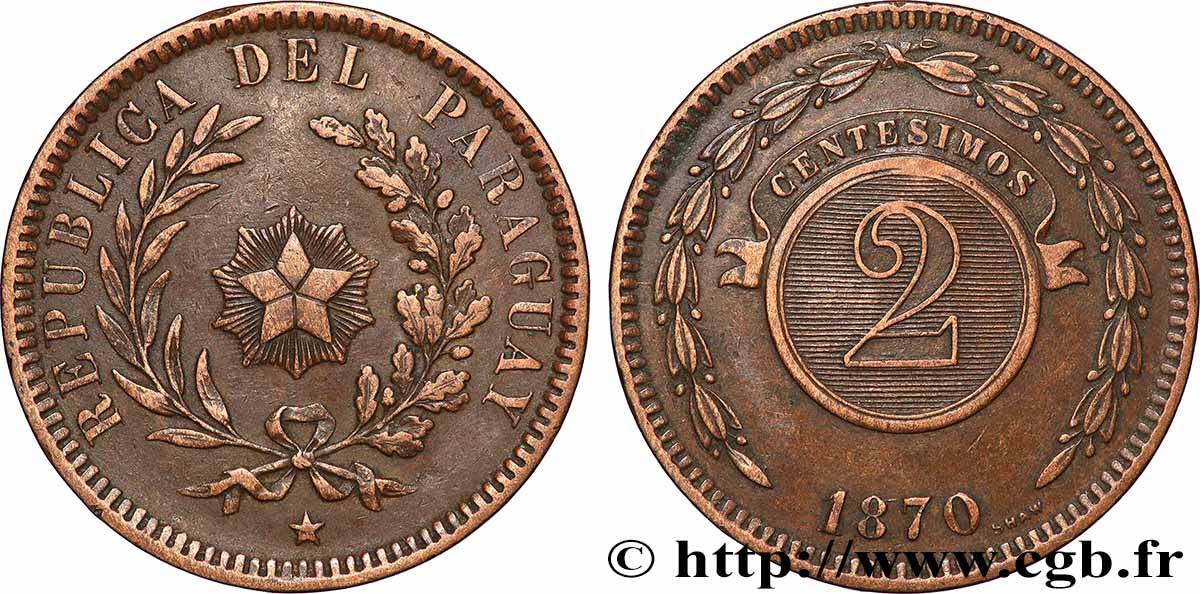 PARAGUAY 2 Centesimos 1870 Birmingham AU 
