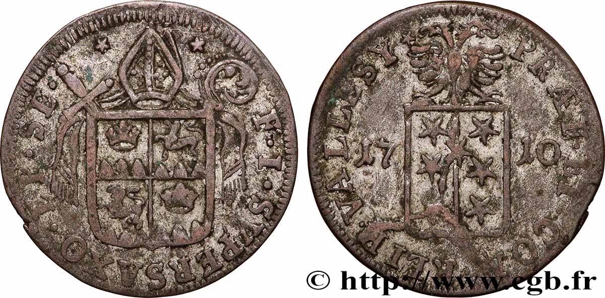 SWITZERLAND - CANTON OF VALAIS 1 Batzen canton du Valais (Sitten) frappe au nom de l’évêque François-Joseph Supersaxo 1710  VF 