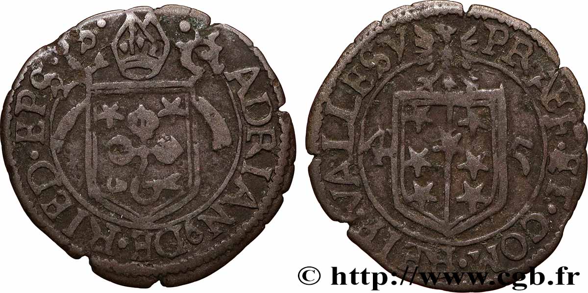SUISSE - CANTON DU VALAIS 1/2 Batzen frappe au nom de l’évêque Adrian III von Riedmatten 1645  TB+ 