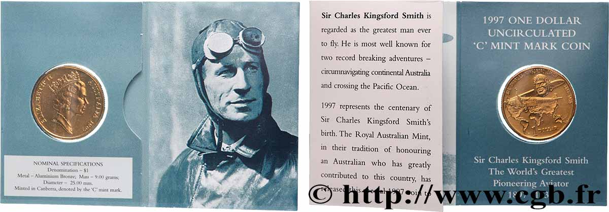 AUSTRALIE 1 Dollar Centenaire de la naissance de Charles Kingsford Smith 1997 Canberra FDC 