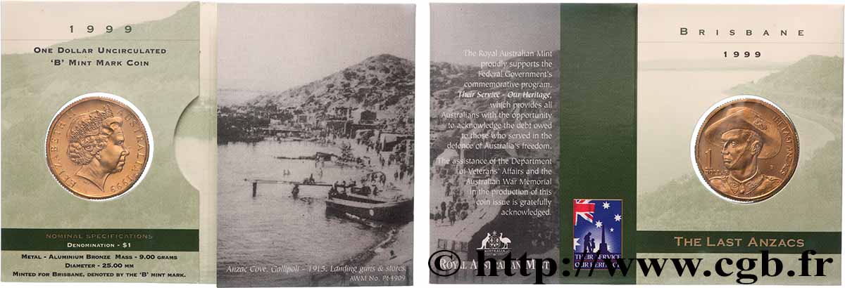 AUSTRALIE 1 Dollar Les derniers ANZACS 1999 Brisbane FDC 