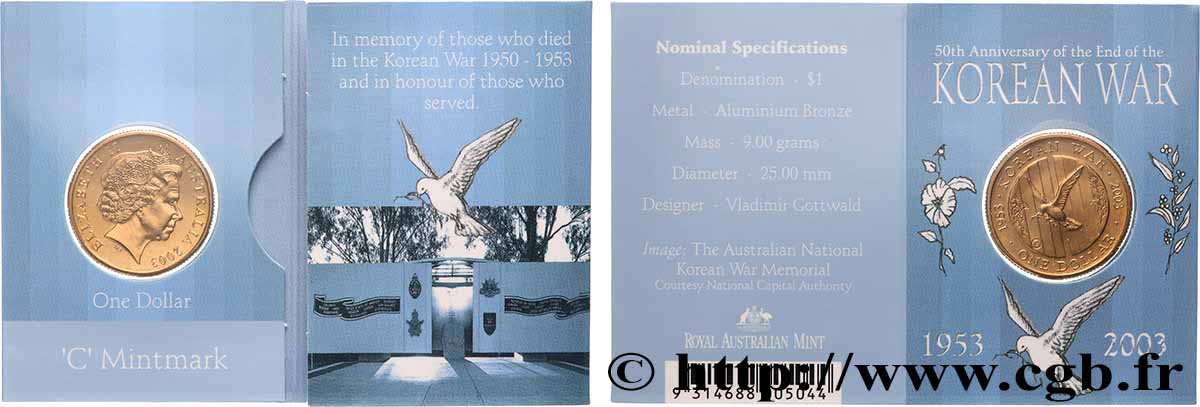 AUSTRALIA 1 Dollar 50e anniversaire de la fin de la guerre de Corée 2003 Canberra FDC 