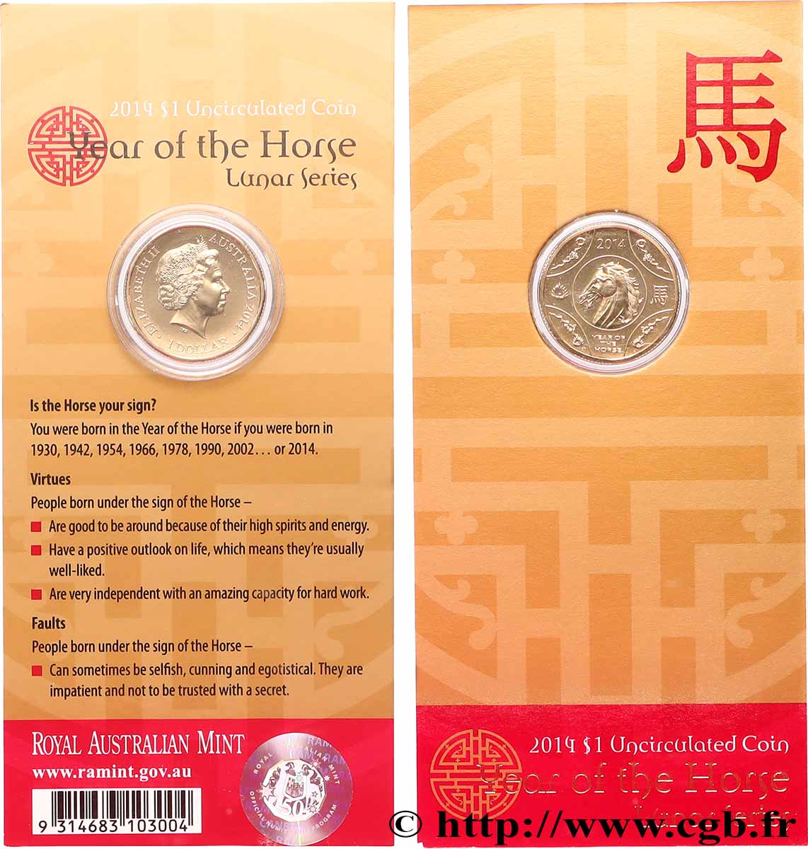 AUSTRALIE 1 Dollar Année du cheval 2012 Canberra FDC 