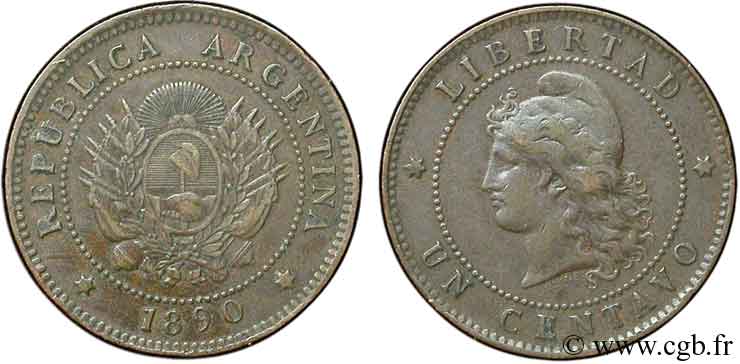 ARGENTINA 1 Centavo emblème / “Liberté” 1890  q.SPL 