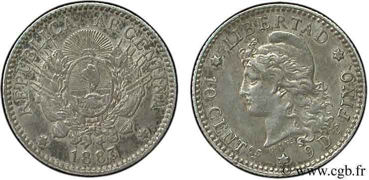 ARGENTINIEN 10 Centavos 1883  SS 