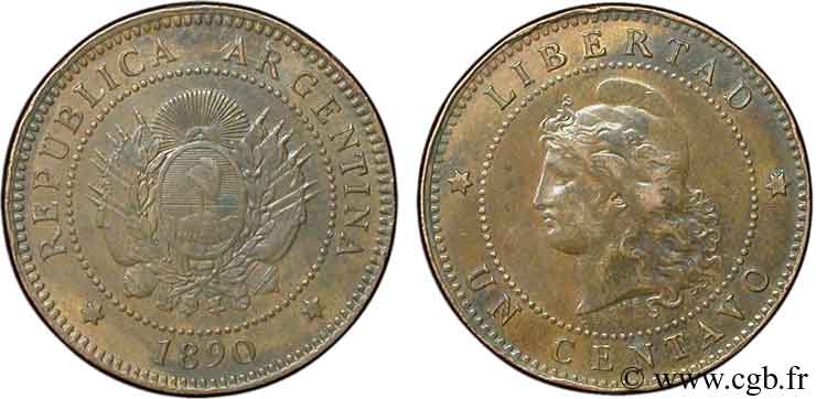 ARGENTINA 1 Centavo emblème / “Liberté” 1890  EBC 