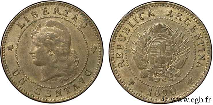 ARGENTINA 1 Centavo emblème / “Liberté” 1890  MS 