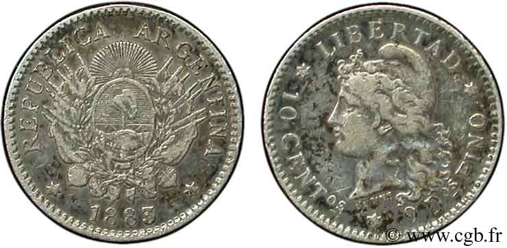 ARGENTINA 10 Centavos 1883  VF 