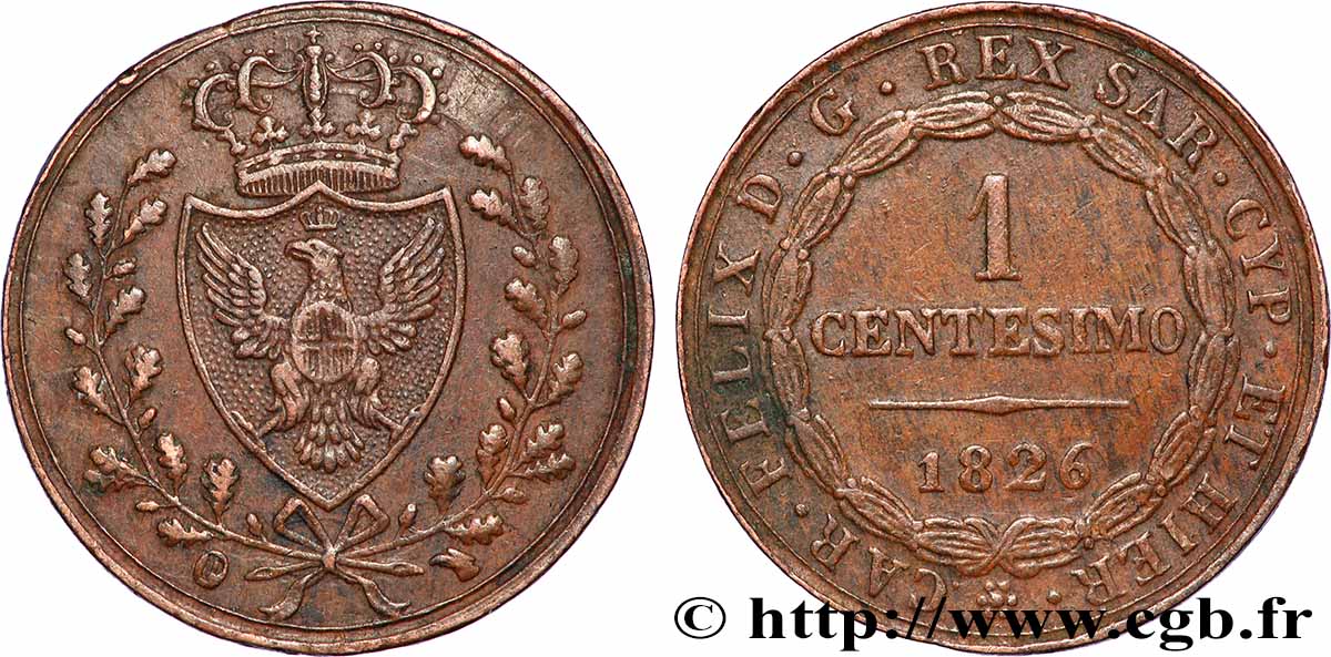 ITALIE - ROYAUME DE SARDAIGNE 1 Centesimo Charles Félix “P” 1826 Turin TTB 