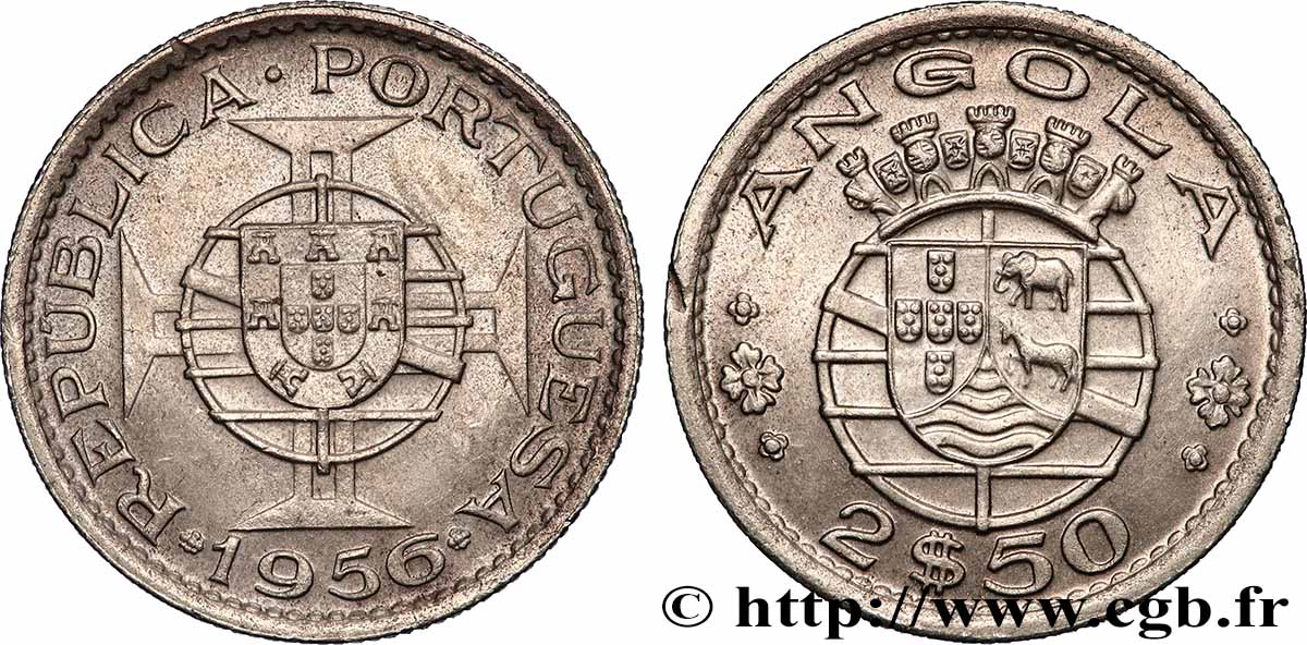 ANGOLA 2 1/2 Escudos emblème du Portugal 1956 Lisbonne SUP 