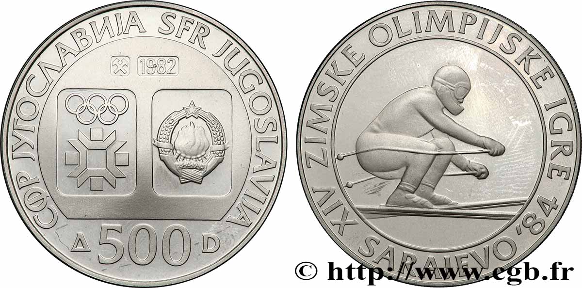 YOUGOSLAVIE 500 Dinars Proof Jeux Olympiques d’hiver de Sarajevo 1982  SPL 