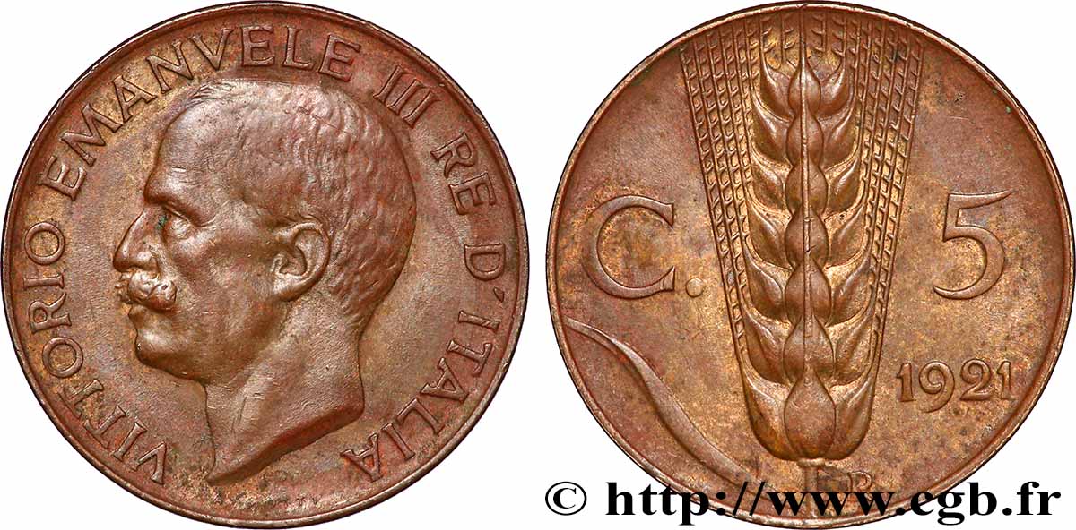 ITALIE 5 Centesimi  Victor Emmanuel III 1921 Rome - R SUP 