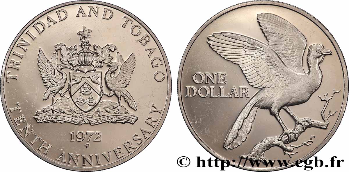 TRINIDAD et TOBAGO 1 Dollar Proof 10e anniversaire de l’indépendance 1972 Franklin Mint SUP 