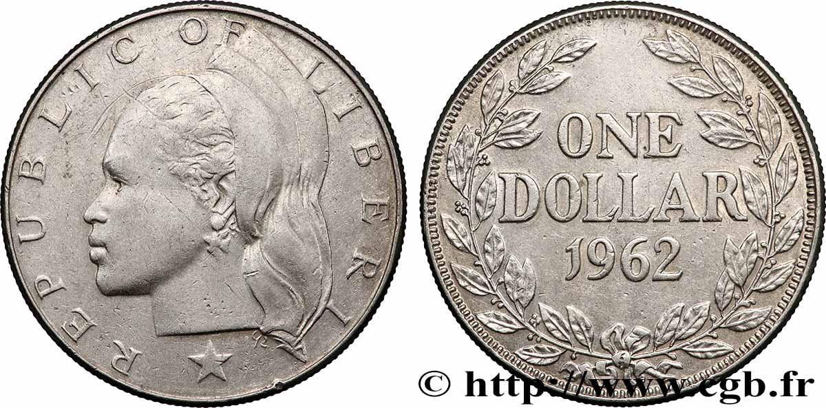 LIBERIA 1 Dollar femme africaine 1962 Philadelphie TTB 