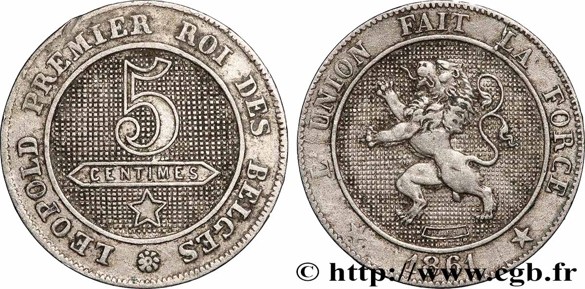 BELGIQUE 5 Centimes lion 1861 Bruxelles TTB 