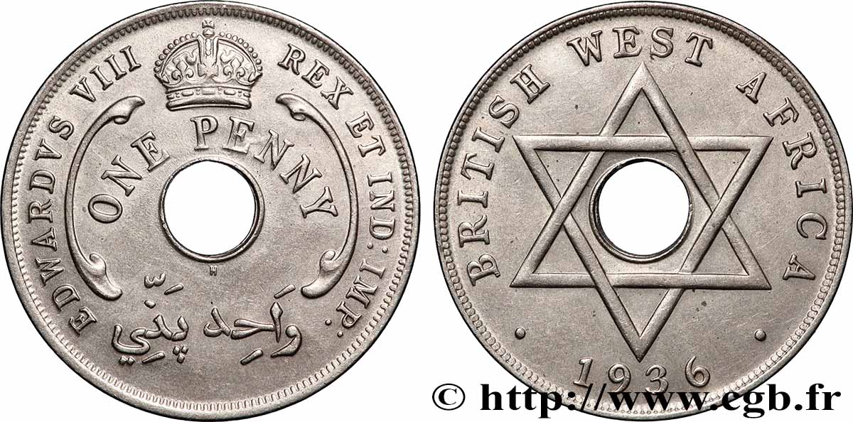 AFRIQUE OCCIDENTALE BRITANNIQUE 1 Penny Edouard VIII 1936 Heaton TTB+ 