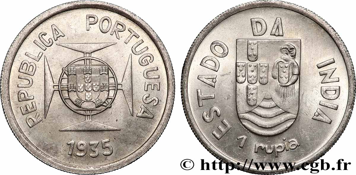 PORTUGIESISCH-INDIEN 1 Rupia République Portugaise 1935 Lisbonne VZ 