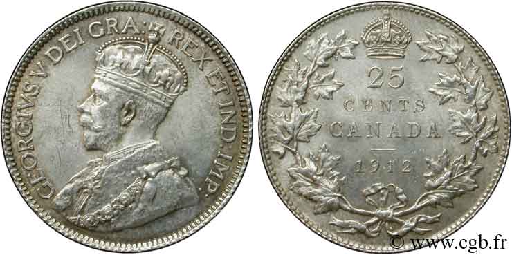 KANADA 25 Cents Georges V 1912  VZ 