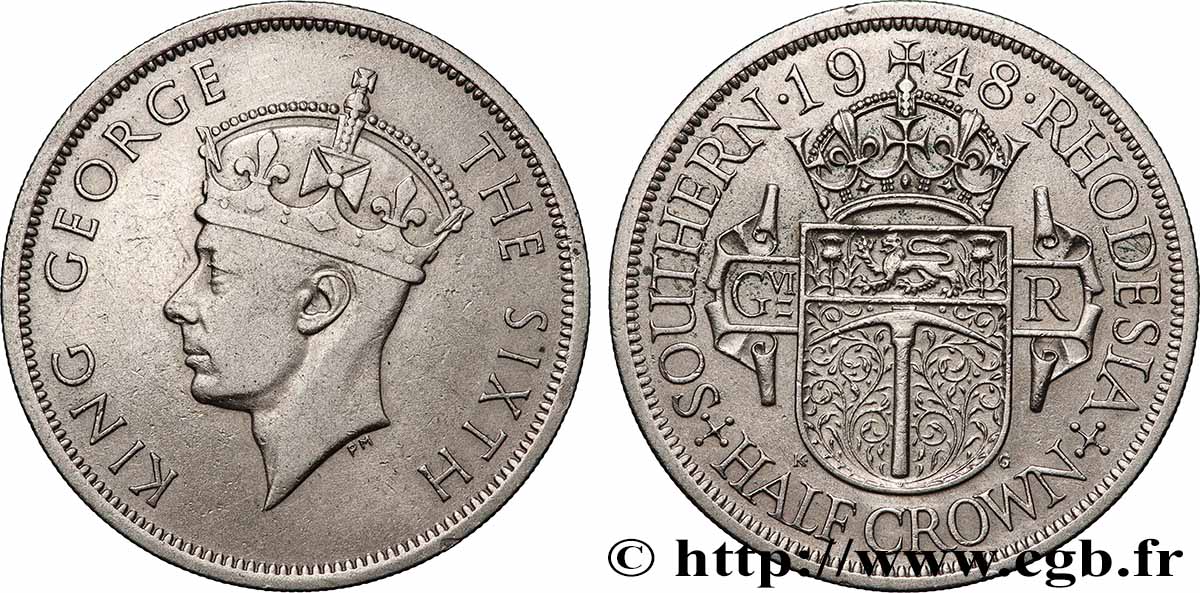 RHODÉSIE DU SUD 1/2 Crown Georges VI 1948 Londres TTB 