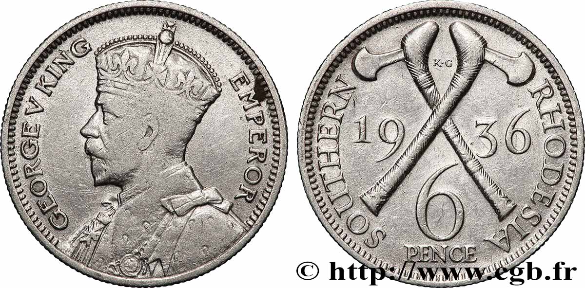 RHODÉSIE DU SUD 6 Pence Georges V 1936 Londres TB 