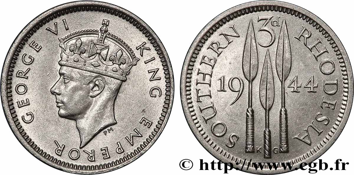 RHODÉSIE DU SUD 3 Pence Georges VI 1944 Royal Mint TTB+ 