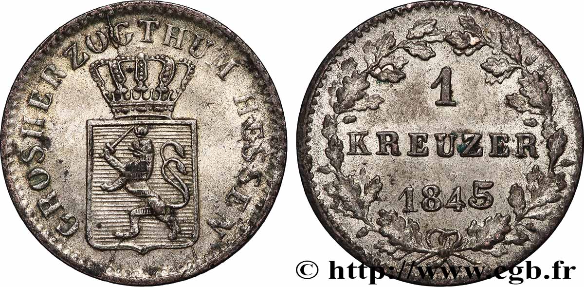 GERMANY - HESSE 1 Kreuzer Hesse-Darmstadt Louis II 1845 Darmstadt AU 