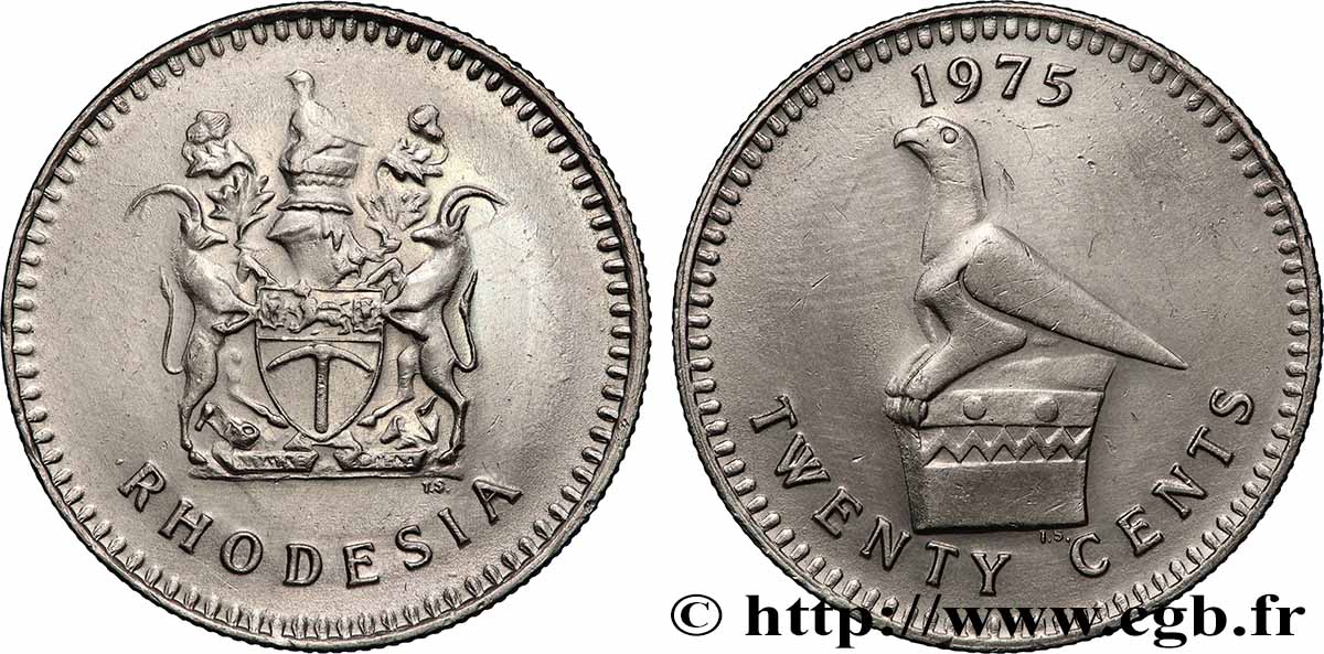 RHODESIEN 20 Cents 1975 Pretoria VZ 