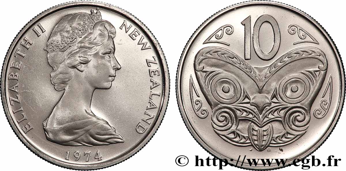 NEW ZEALAND 10 Cents Proof Elisabeth II / masque maori 1974 Norske Myntverket, Oslo MS 