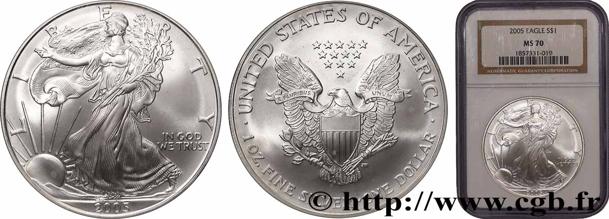 ÉTATS-UNIS D&nbsp;AMÉRIQUE 1 Dollar Silver Eagle 2005 West Point FDC70 PCGSNGC