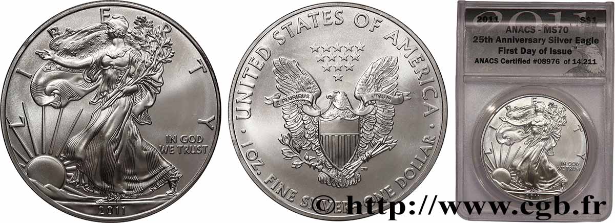 ÉTATS-UNIS D&nbsp;AMÉRIQUE 1 Dollar Silver Eagle “First Day of Issue” 2011  FDC70 ANACS