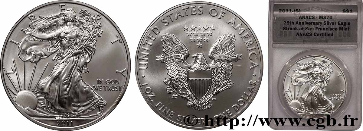 ÉTATS-UNIS D&nbsp;AMÉRIQUE 1 Dollar Silver Eagle 2011 San Franccisco FDC70 ANACS