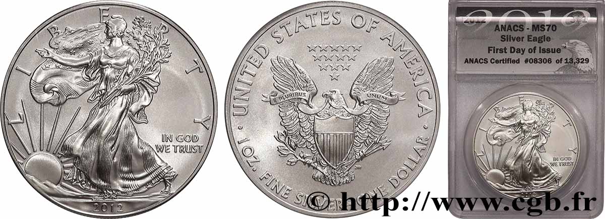 ÉTATS-UNIS D&nbsp;AMÉRIQUE 1 Dollar Silver Eagle “First Day of Issue” 2012  FDC70 ANACS