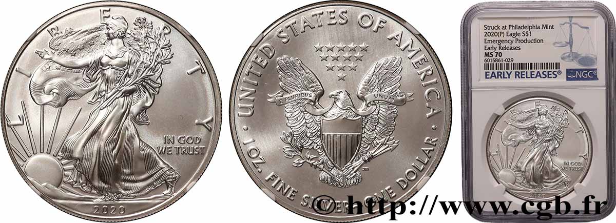 ÉTATS-UNIS D&nbsp;AMÉRIQUE 1 Dollar Silver Eagle “Early Release” 2020 Philadelphie FDC70 NGC