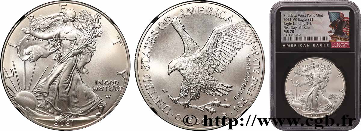 ÉTATS-UNIS D&nbsp;AMÉRIQUE 1 Dollar Burnished Silver Eagle 2021 West Point FDC70 NGC