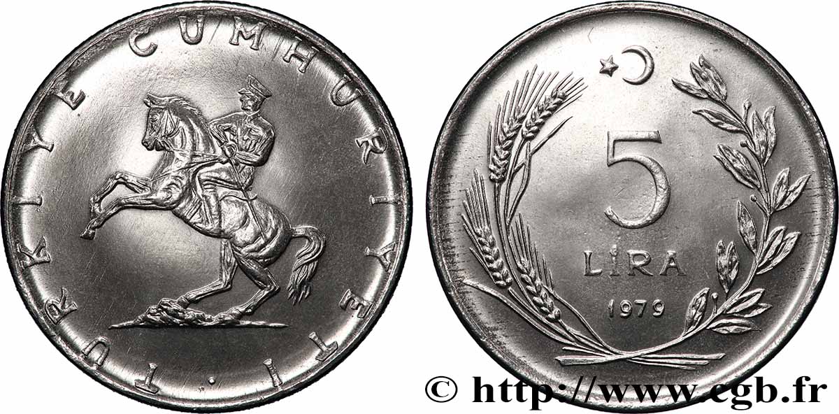 TURQUIE 5 Lira Atatürk à cheval 1979 Istanbul SPL 