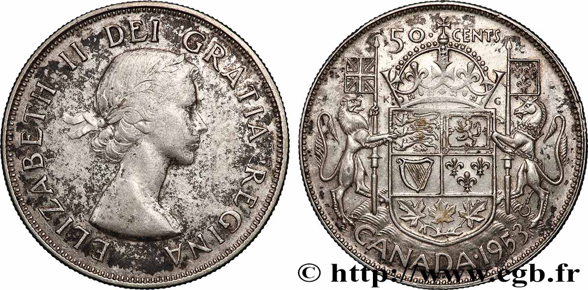 CANADA 50 Cents Elisabeth 1953  XF 