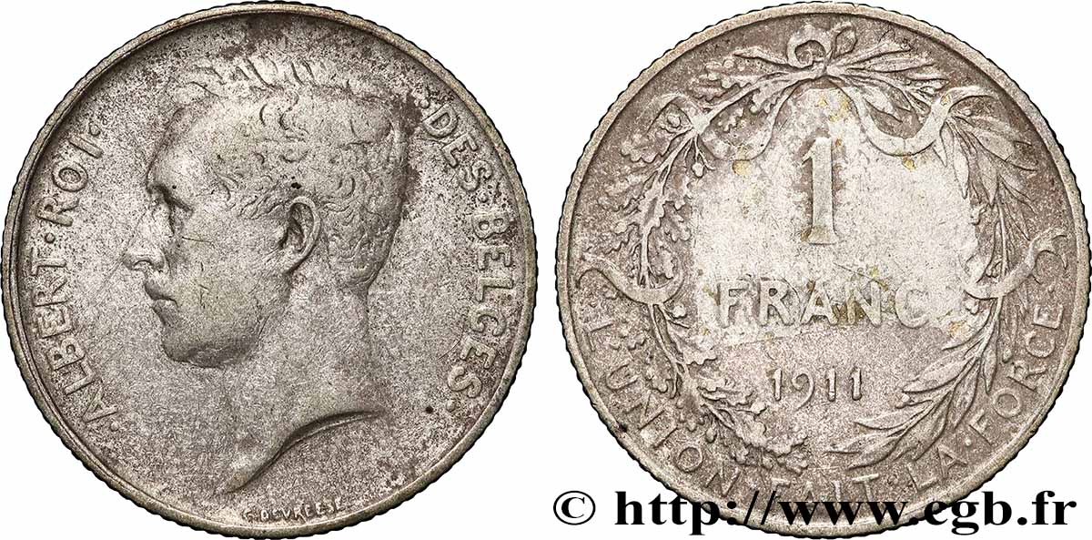 BELGIEN 1 Franc Albert Ier légende française 1911 Bruxelles fSS 