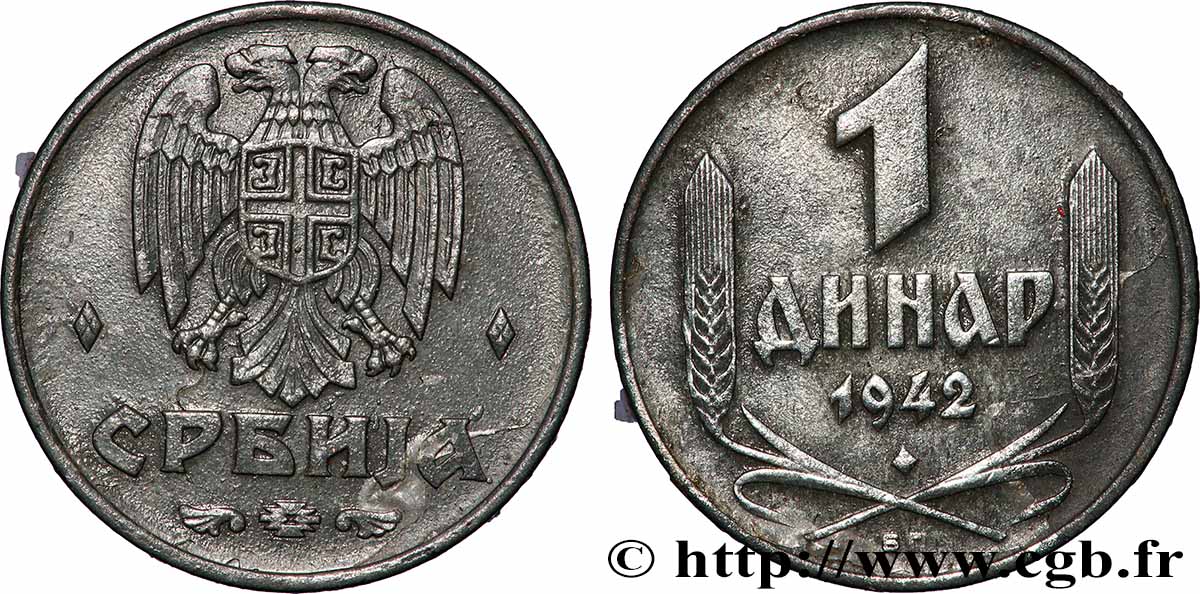 SERBIE 1 Dinar territoire sous commandement militaire allemand 1942 Budapest TTB 