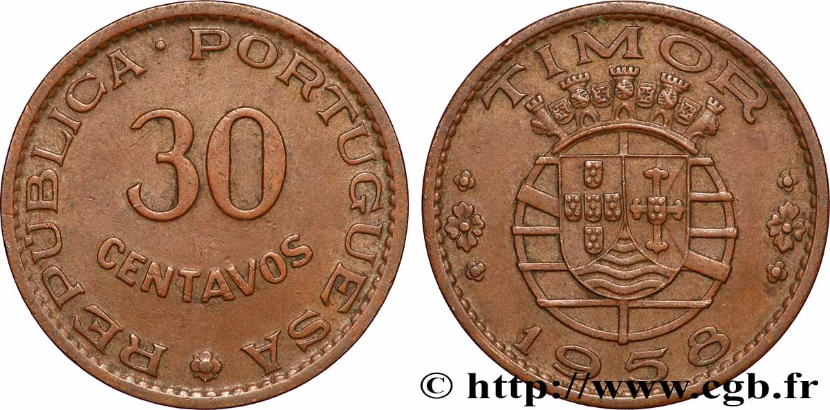 TIMOR 30 Centavos Colonie Portugaise 1958 Lisbonne TTB+ 