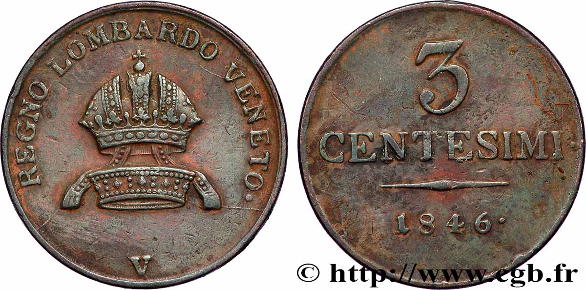 ITALIE - LOMBARDIE-VENITIE 3 Centesimi 1846 Venise TTB 